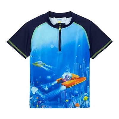 Boys' blue underwater print rash vest